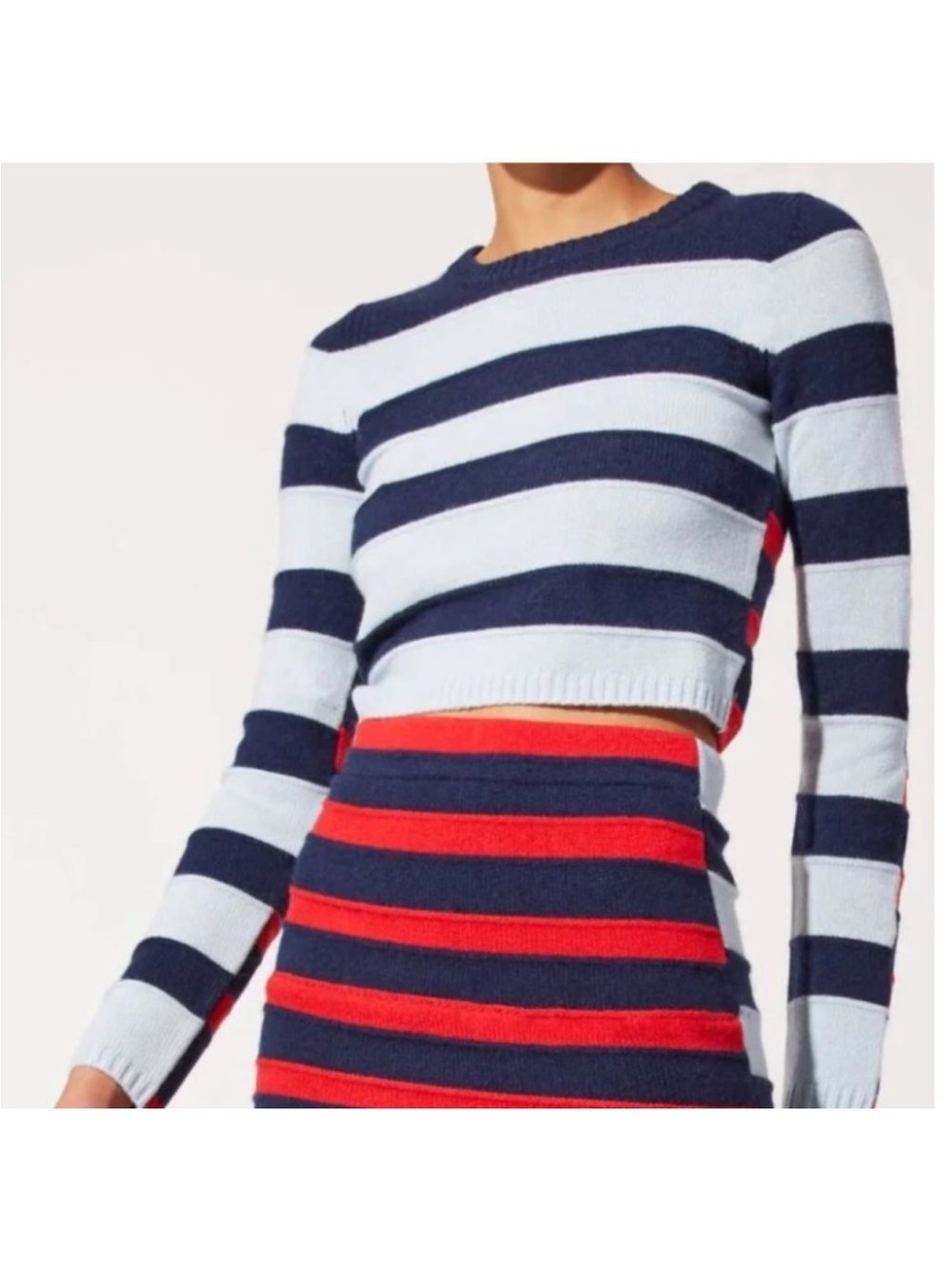 NWT Solid & Striped Cropped June Pullover Cashmere Wool Stripe Sweater M